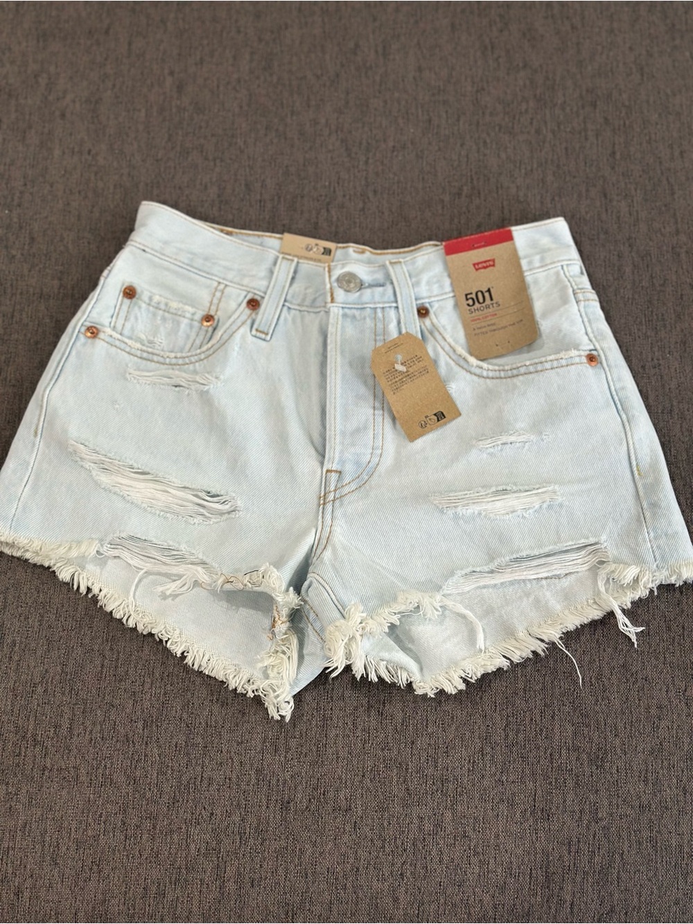 Levi's Light Blue 501 Distressed Denim Jean Shorts